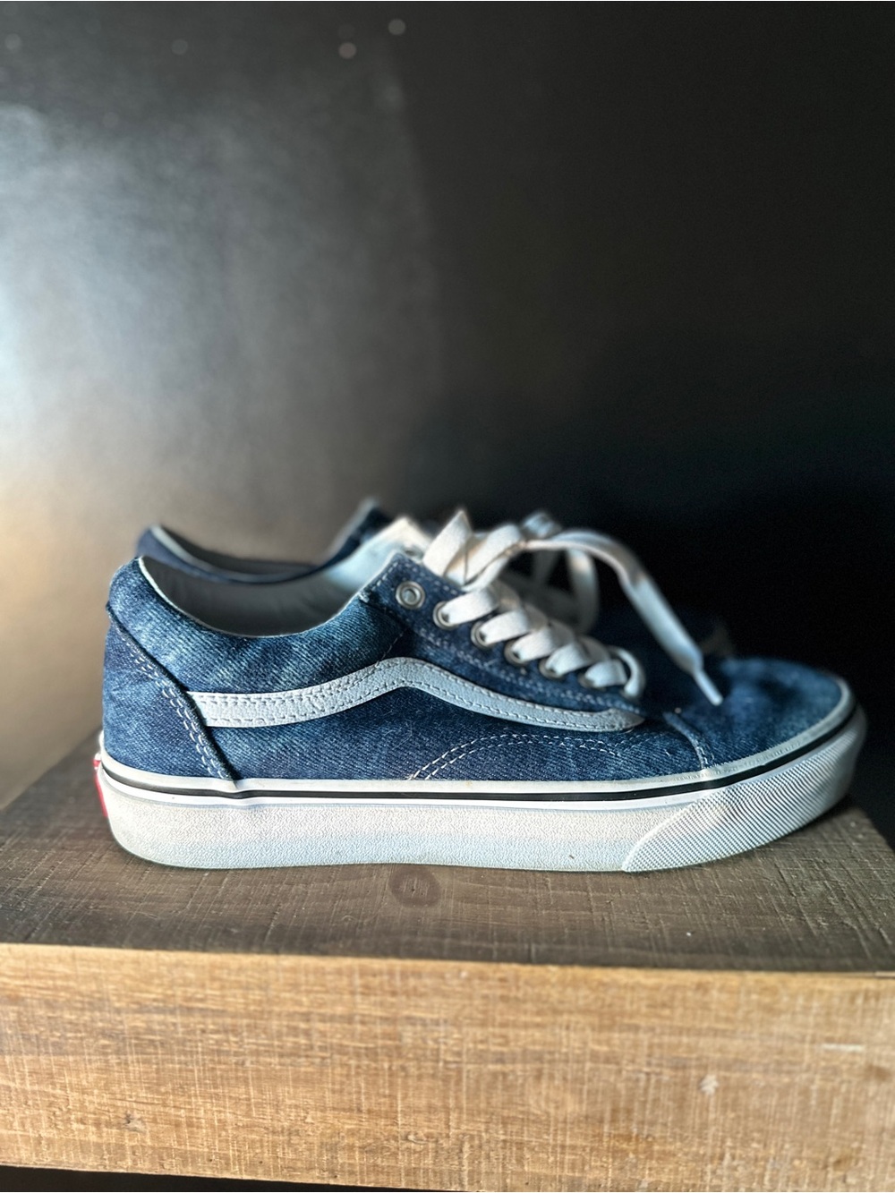 Vans Denim Low-Top Sneakers in Dark Blue with White Stripe